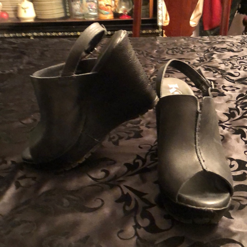 Leather Korks Wedge Sandals
